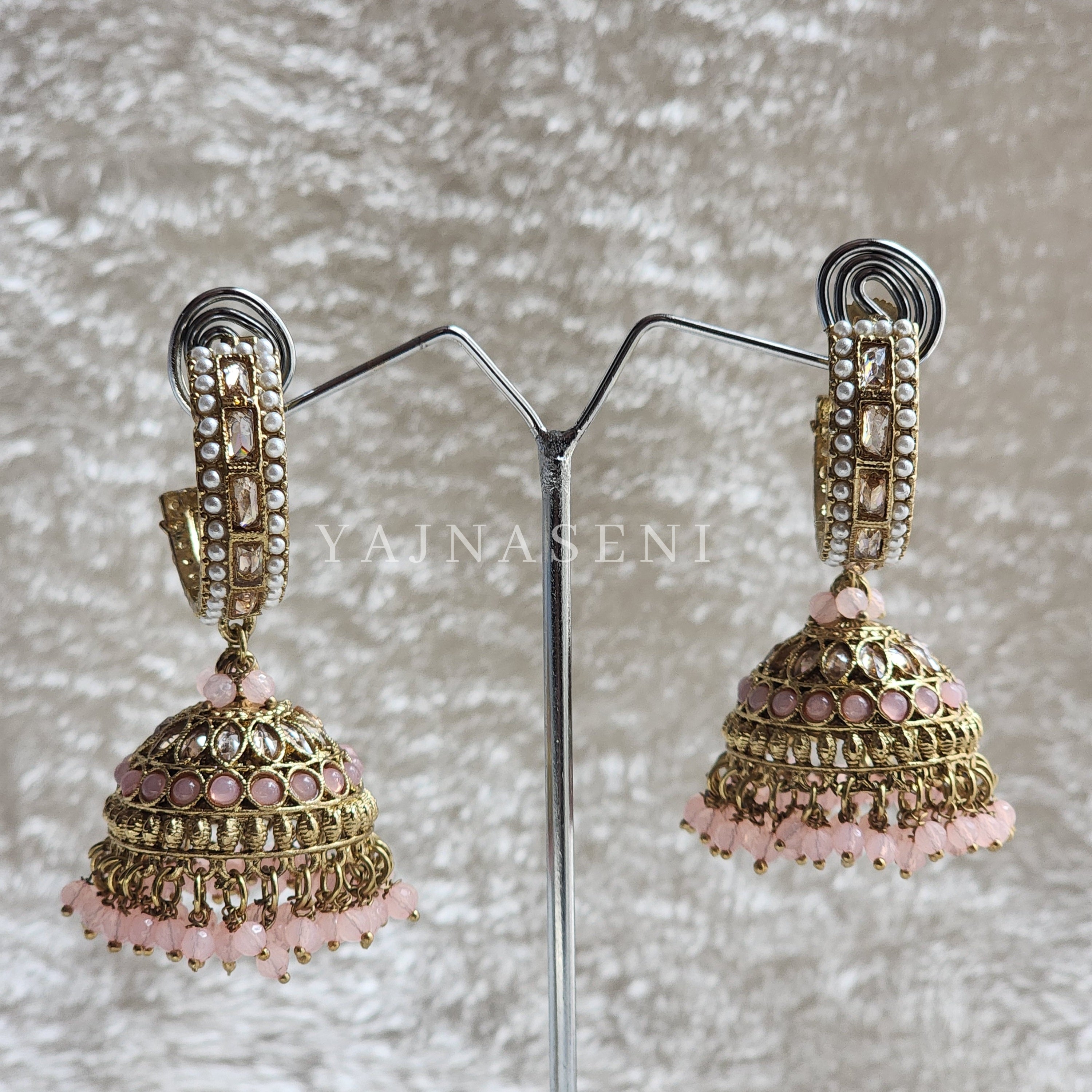 C-hoop ring jhumkas - Baby Pink