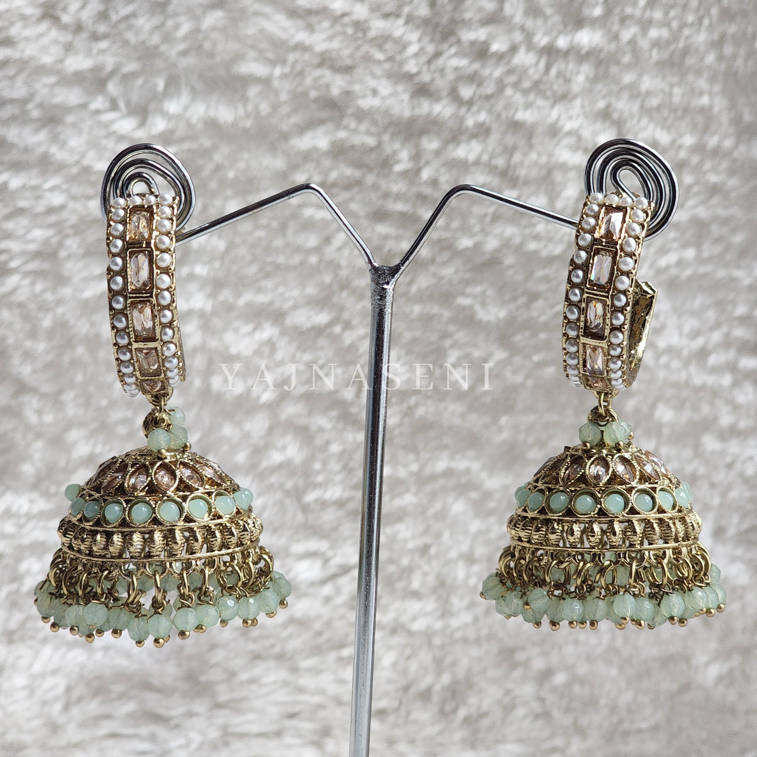 C-hoop ring jhumkas - Mint