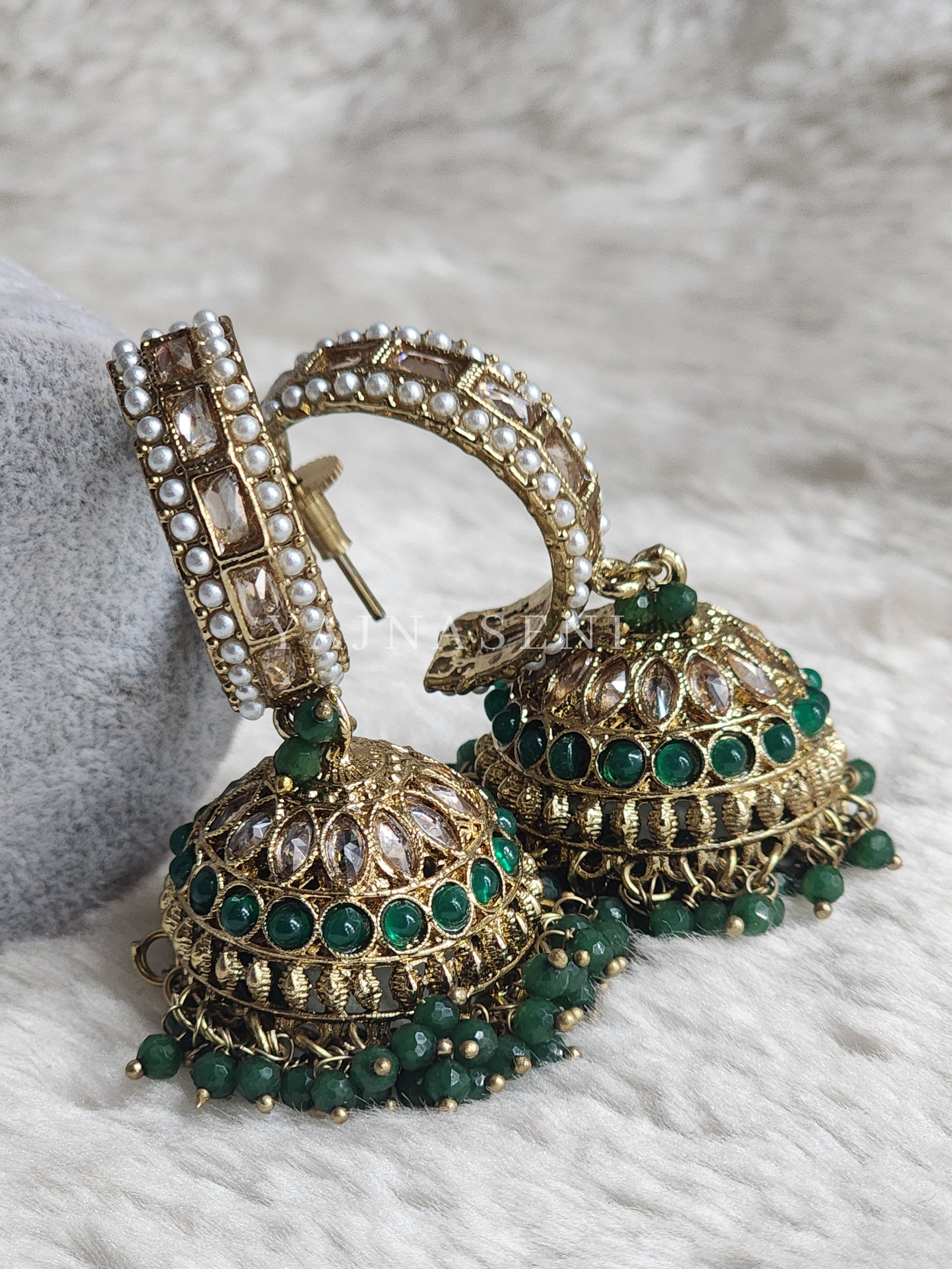 C-hoop ring jhumkas - Dark Green