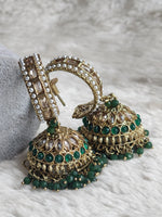 Load image into Gallery viewer, C-hoop ring jhumkas - Dark Green
