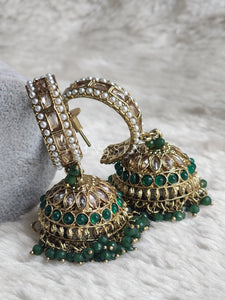 C-hoop ring jhumkas - Dark Green