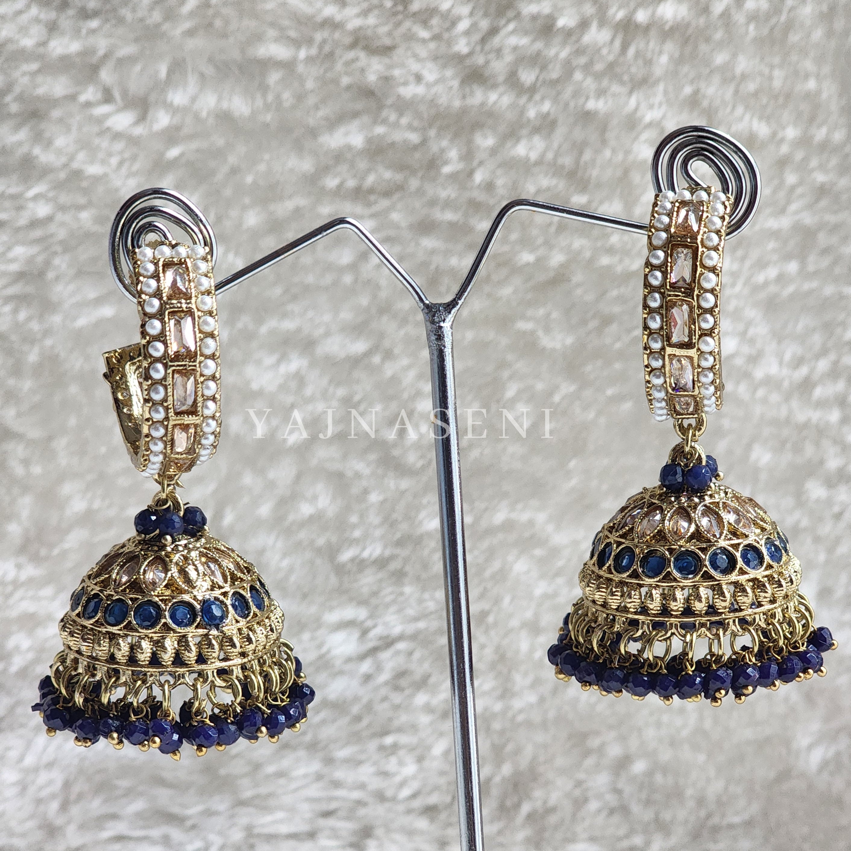C-hoop ring jhumkas - Dark Blue