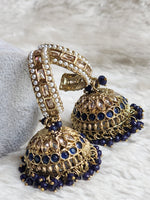 Load image into Gallery viewer, C-hoop ring jhumkas - Dark Blue
