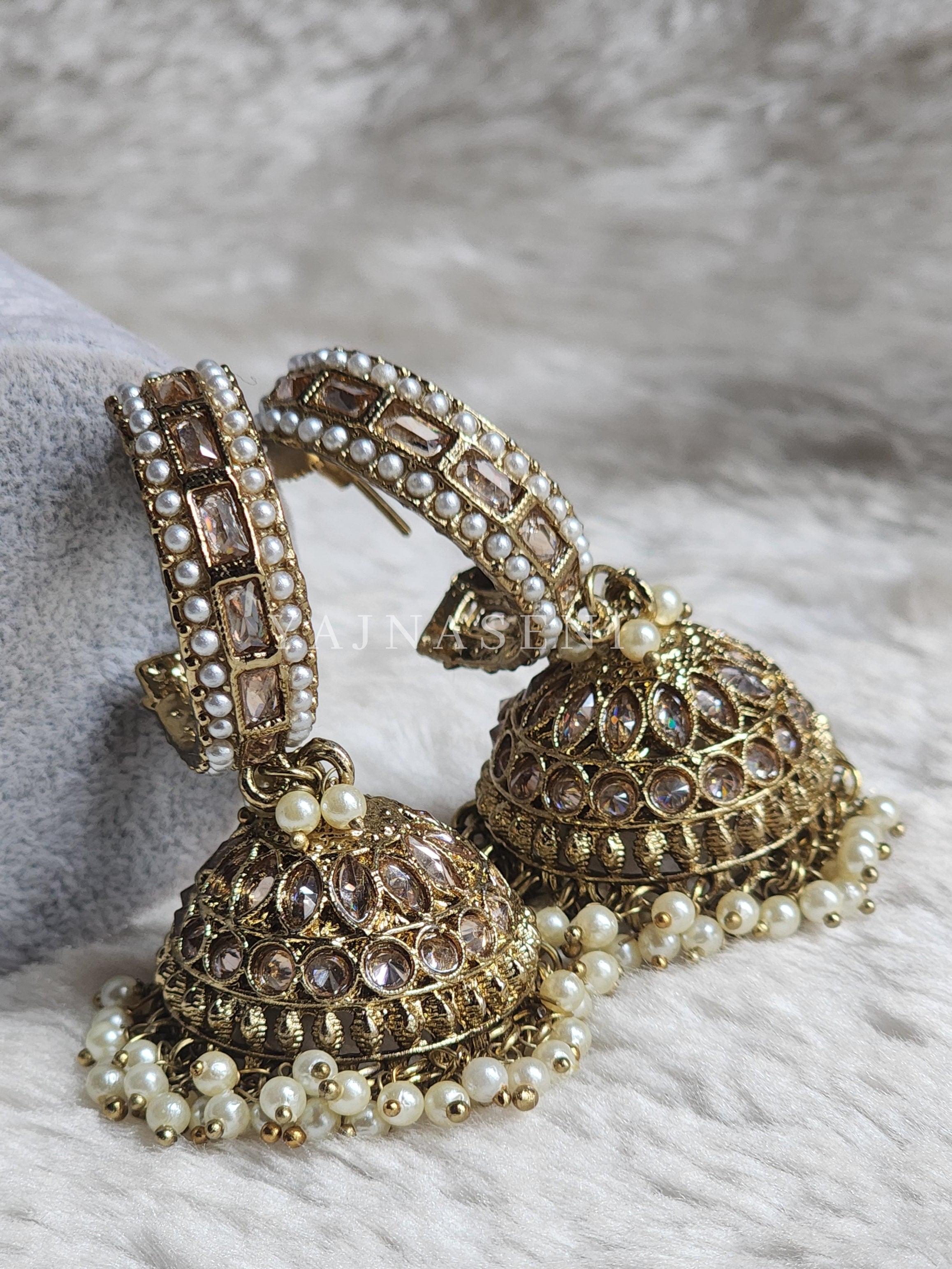 C-hoop ring jhumkas - White