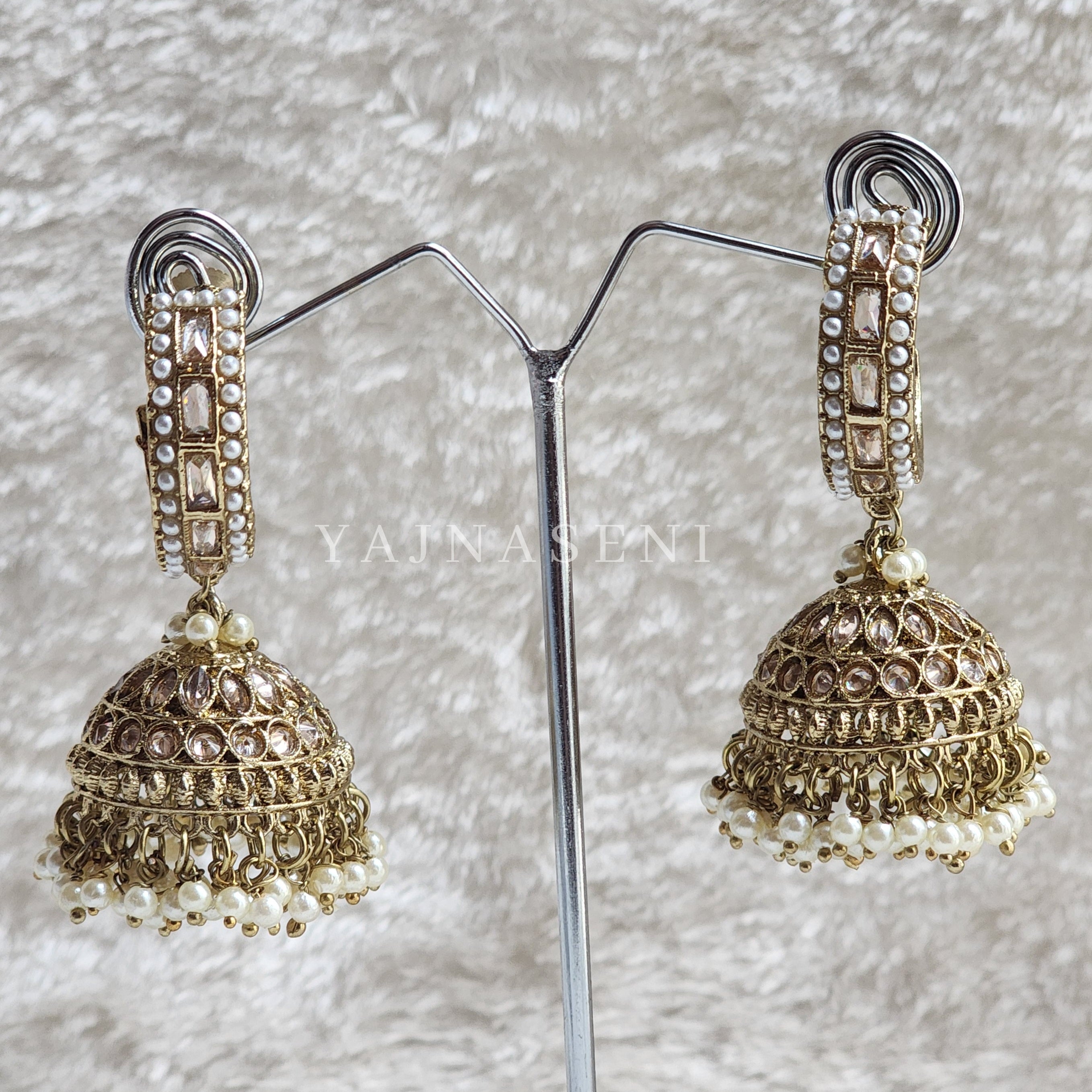 C-hoop ring jhumkas - White