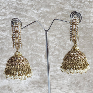 C-hoop ring jhumkas - White