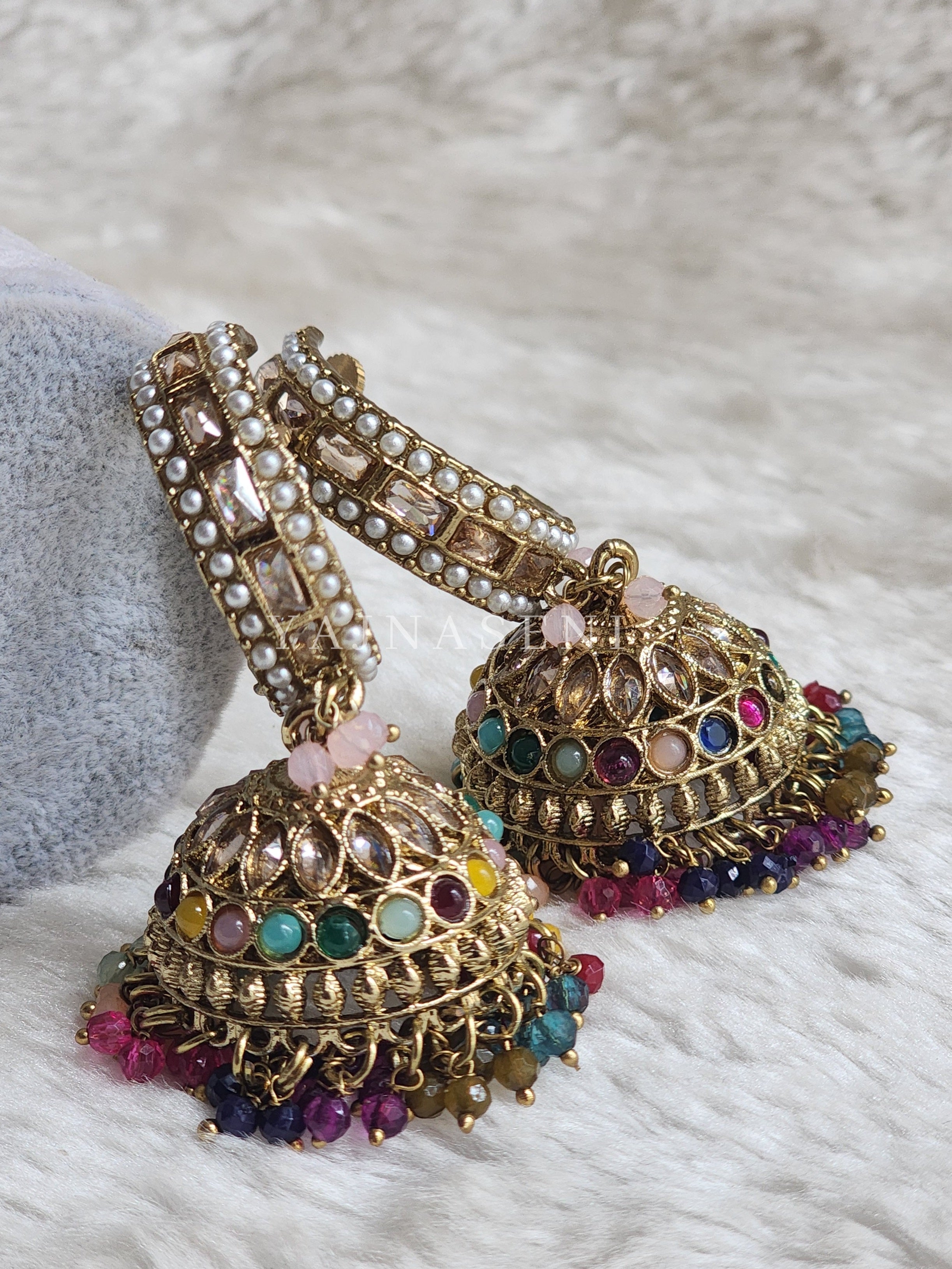 C-hoop ring jhumkas - Multicolour