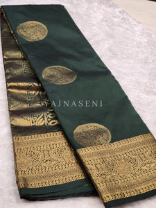 Semi Soft Silk Gold Zari Saree - Dark Green