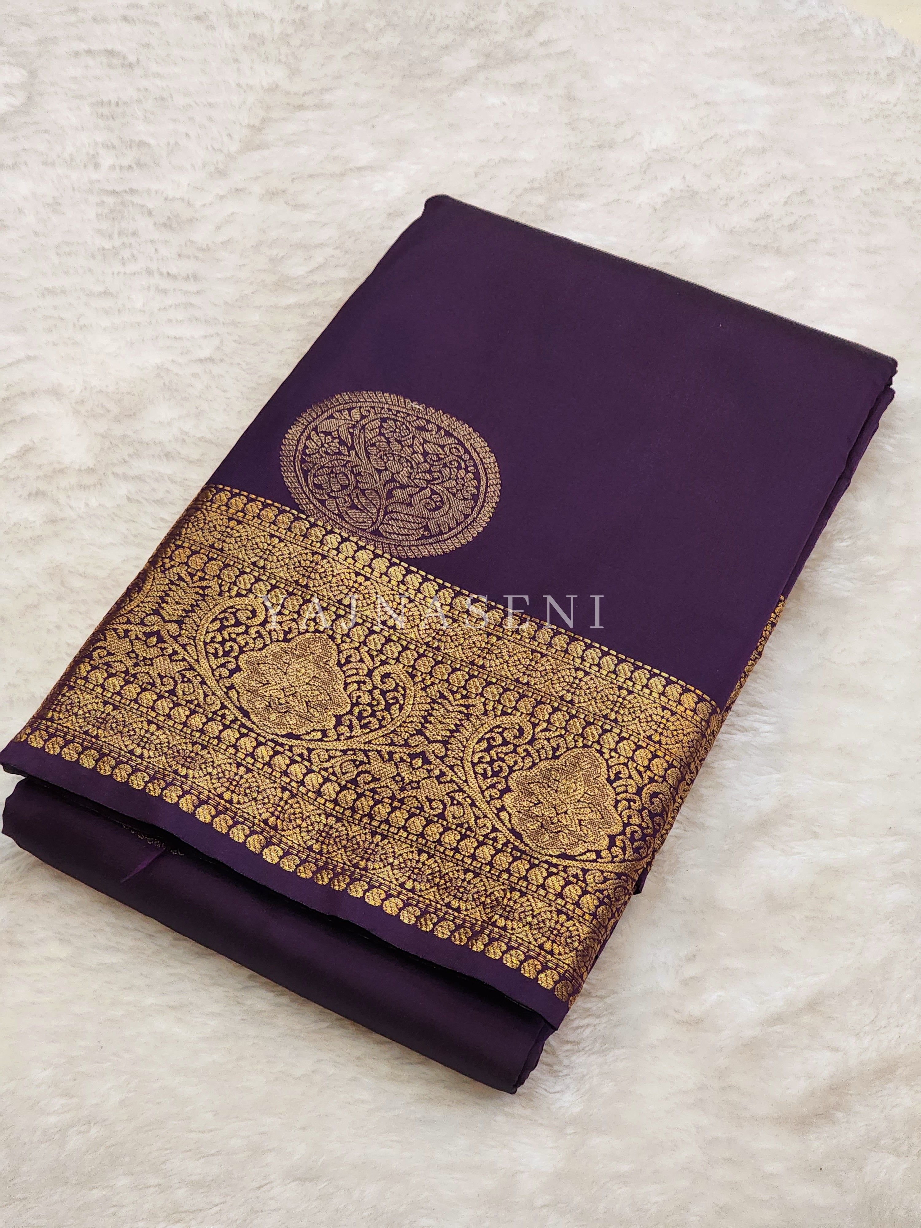 Semi Soft Silk Gold Zari Saree - Dark Purple