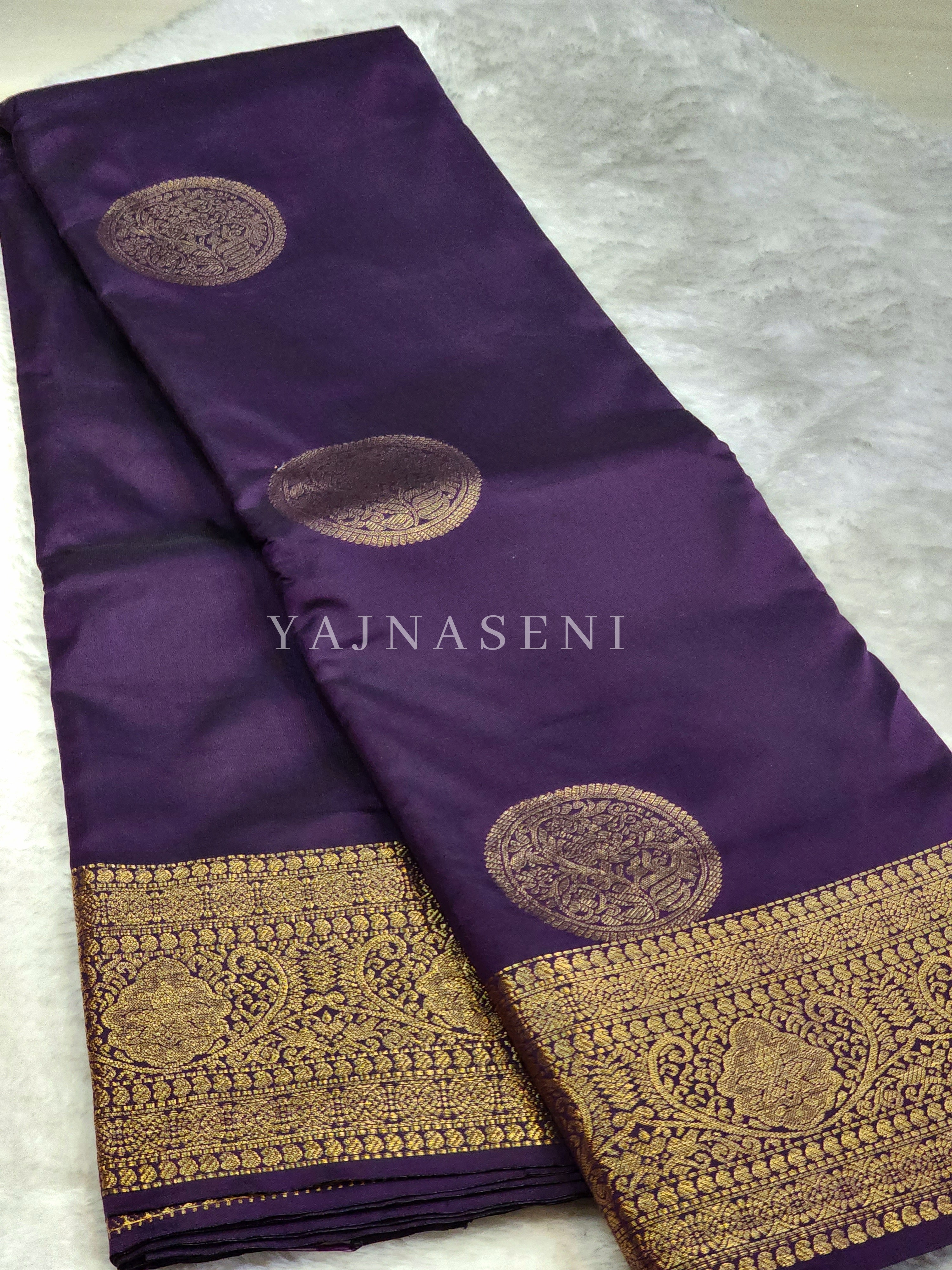 Semi Soft Silk Gold Zari Saree - Dark Purple