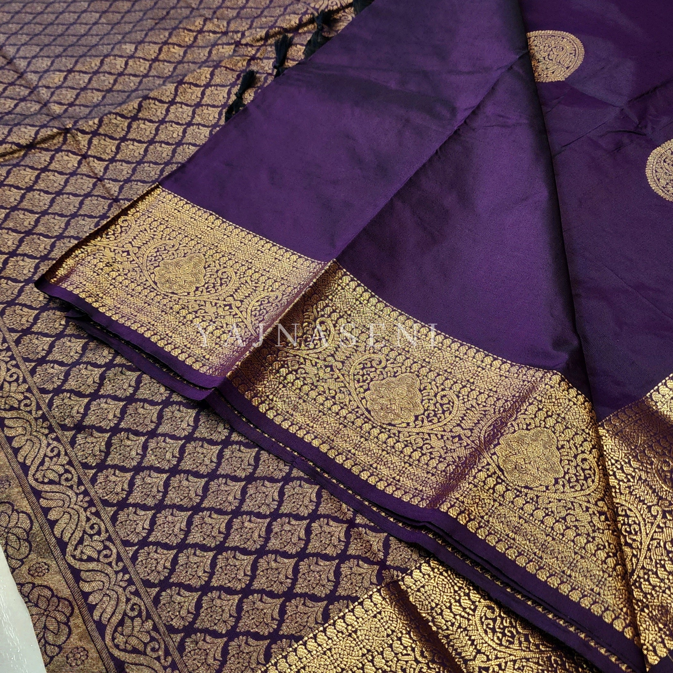 Semi Soft Silk Gold Zari Saree - Dark Purple