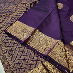Semi Soft Silk Gold Zari Saree - Dark Purple
