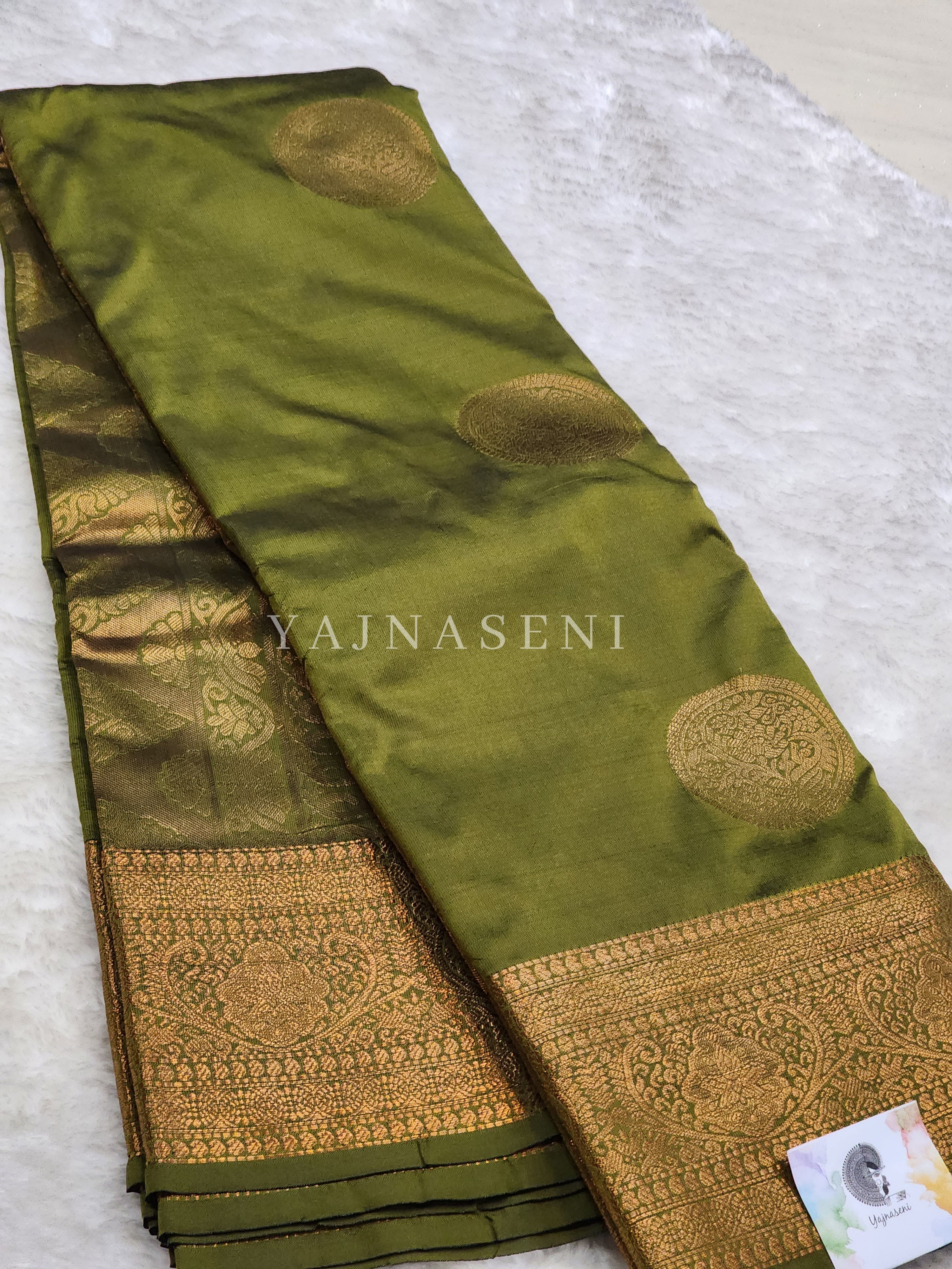 Semi Soft Silk Copper Zari Saree - Olive