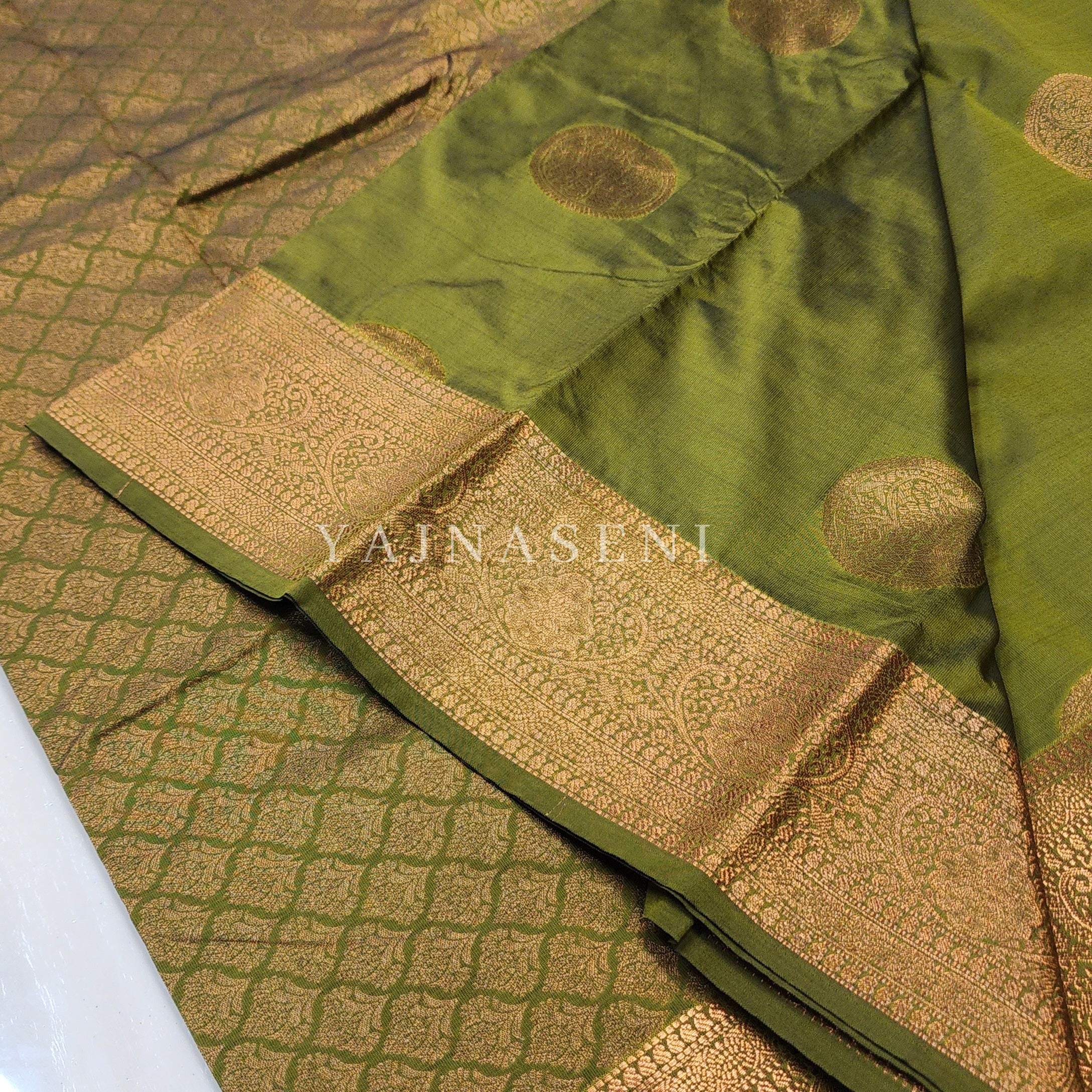 Semi Soft Silk Copper Zari Saree - Olive