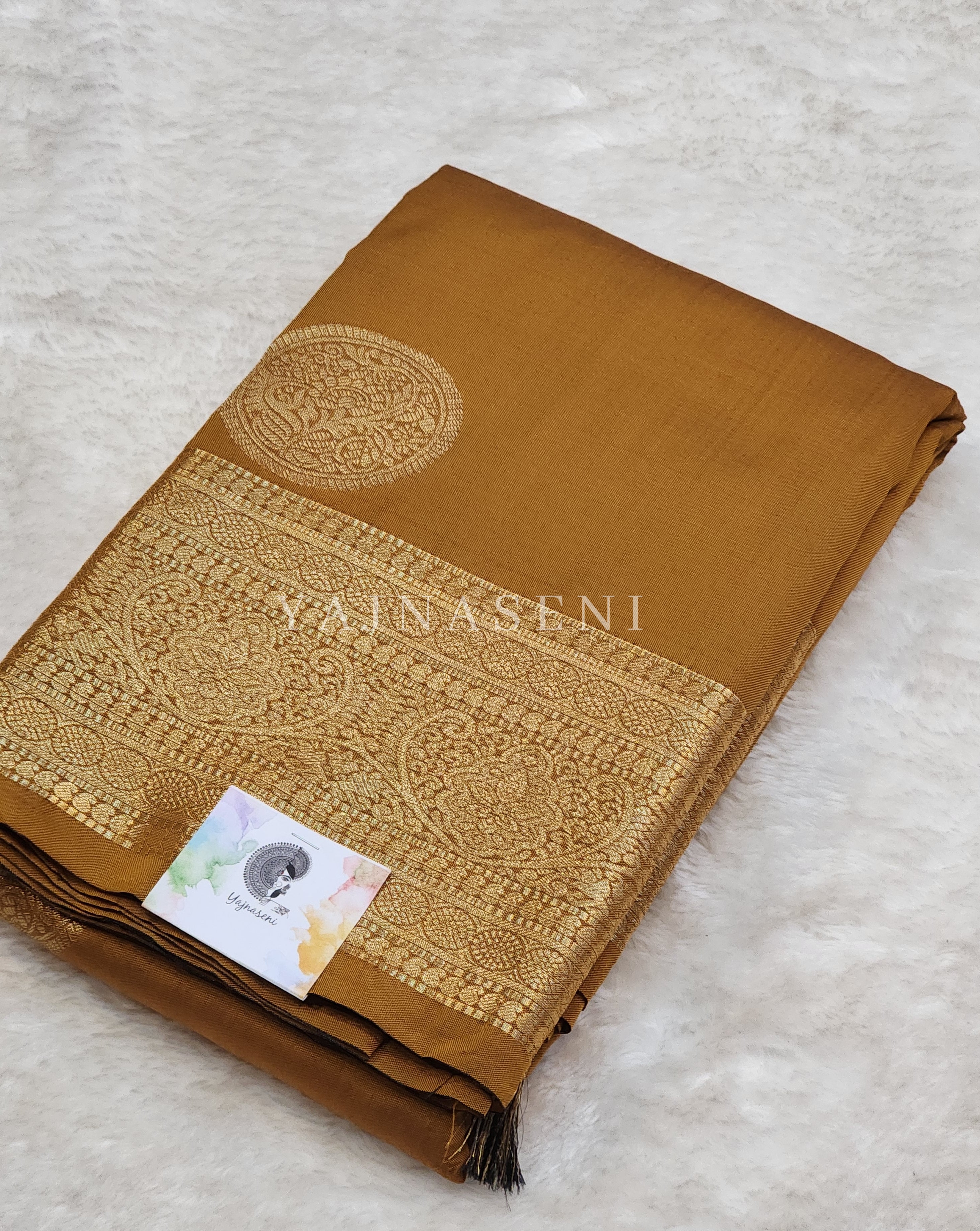 Semi Soft Silk Gold Zari Saree - Brown