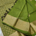 Load image into Gallery viewer, Semi Soft Silk Gold Zari Saree - Green Tea
