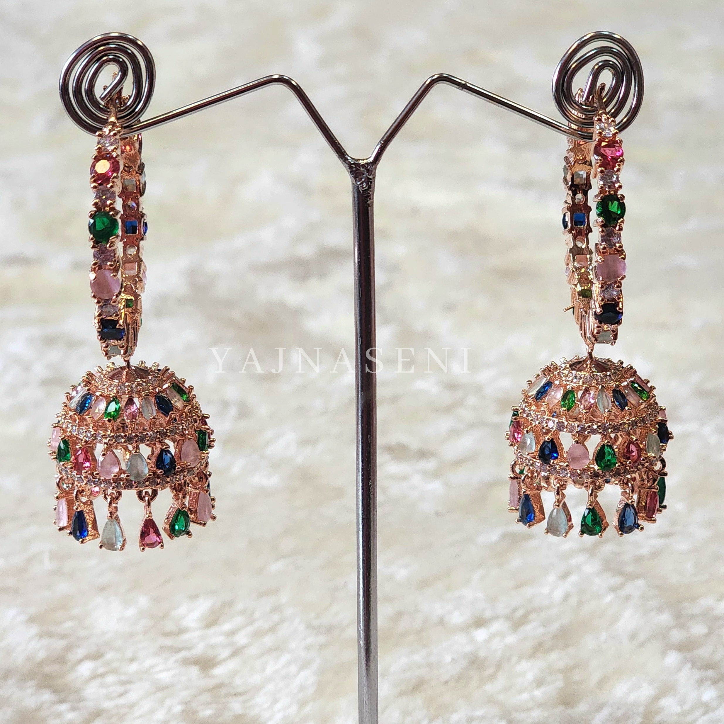 KASHMIRA ring jhumkas (rosegold x multicolour)