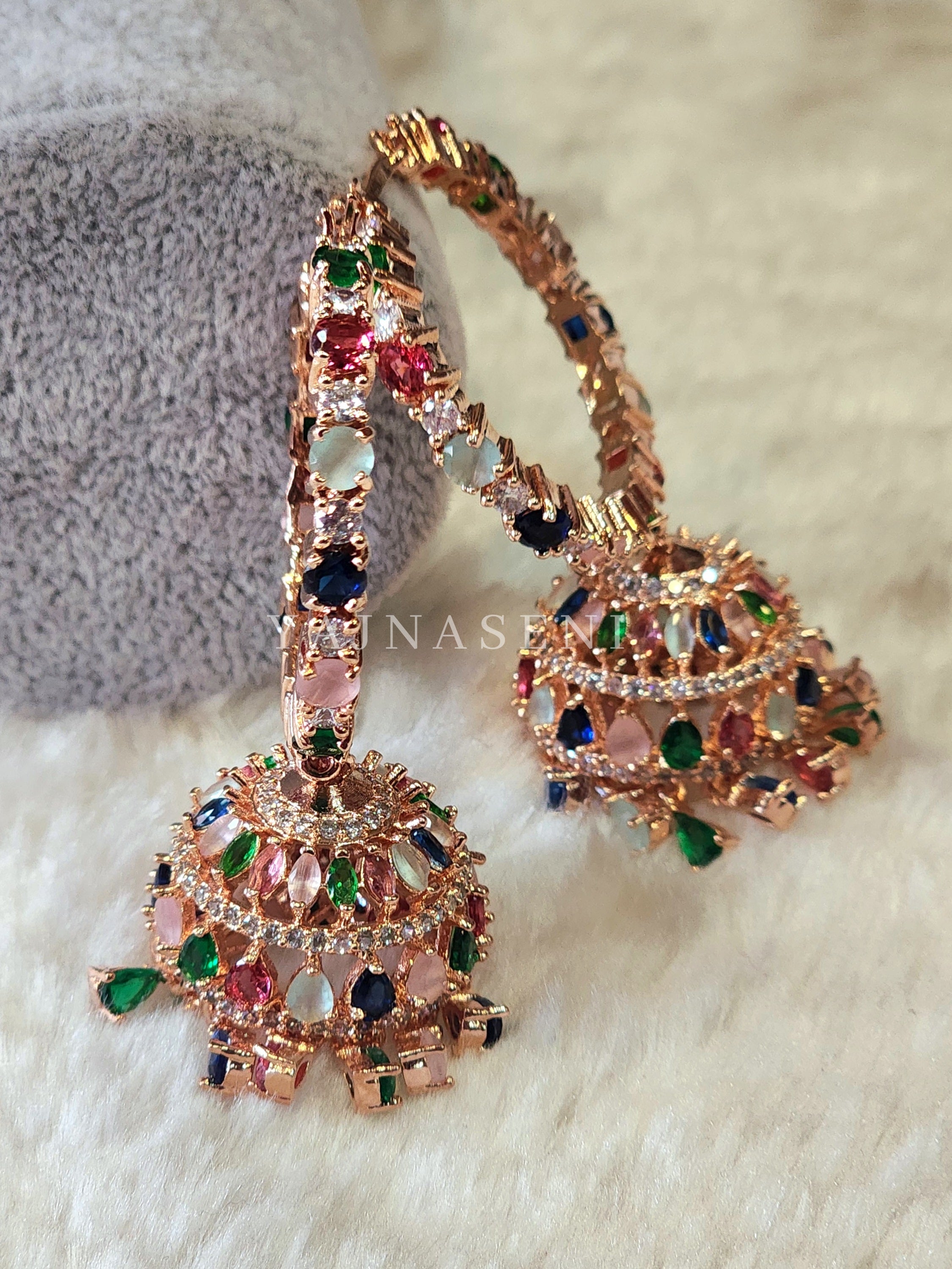 KASHMIRA ring jhumkas (rosegold x multicolour)