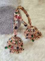 Load image into Gallery viewer, KASHMIRA ring jhumkas (rosegold x multicolour)

