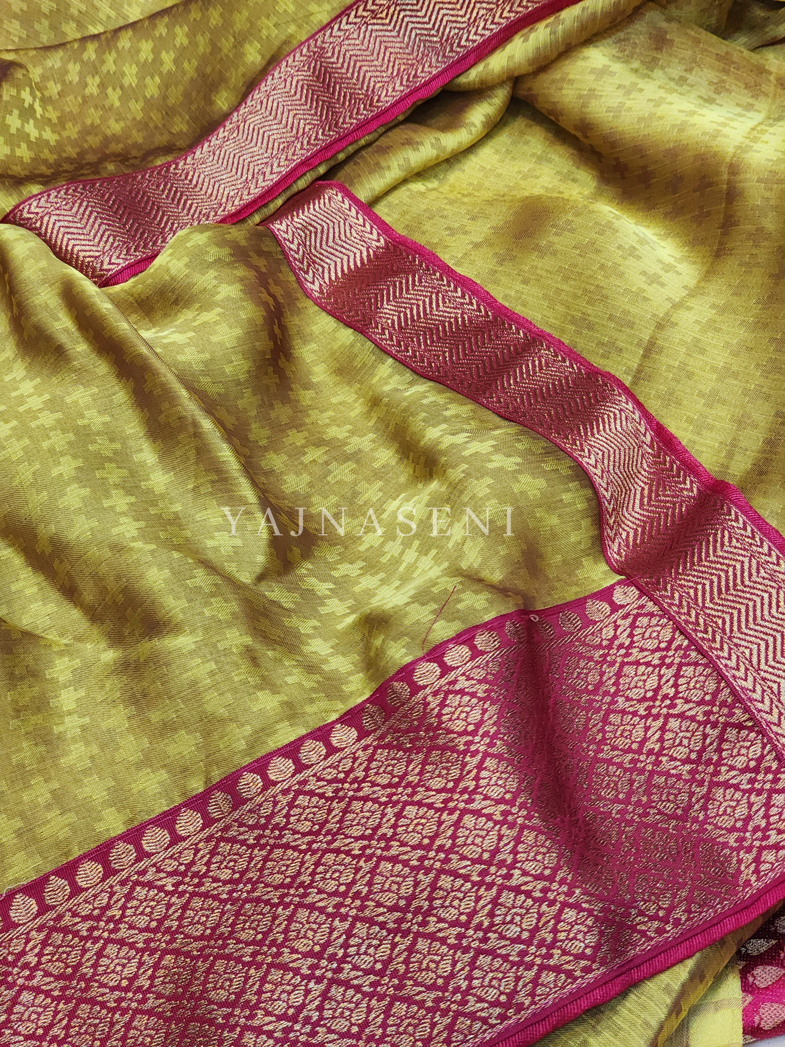 Chiffon Saree x Silk Border - Lime