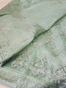 Embroidered Net Saree - Green