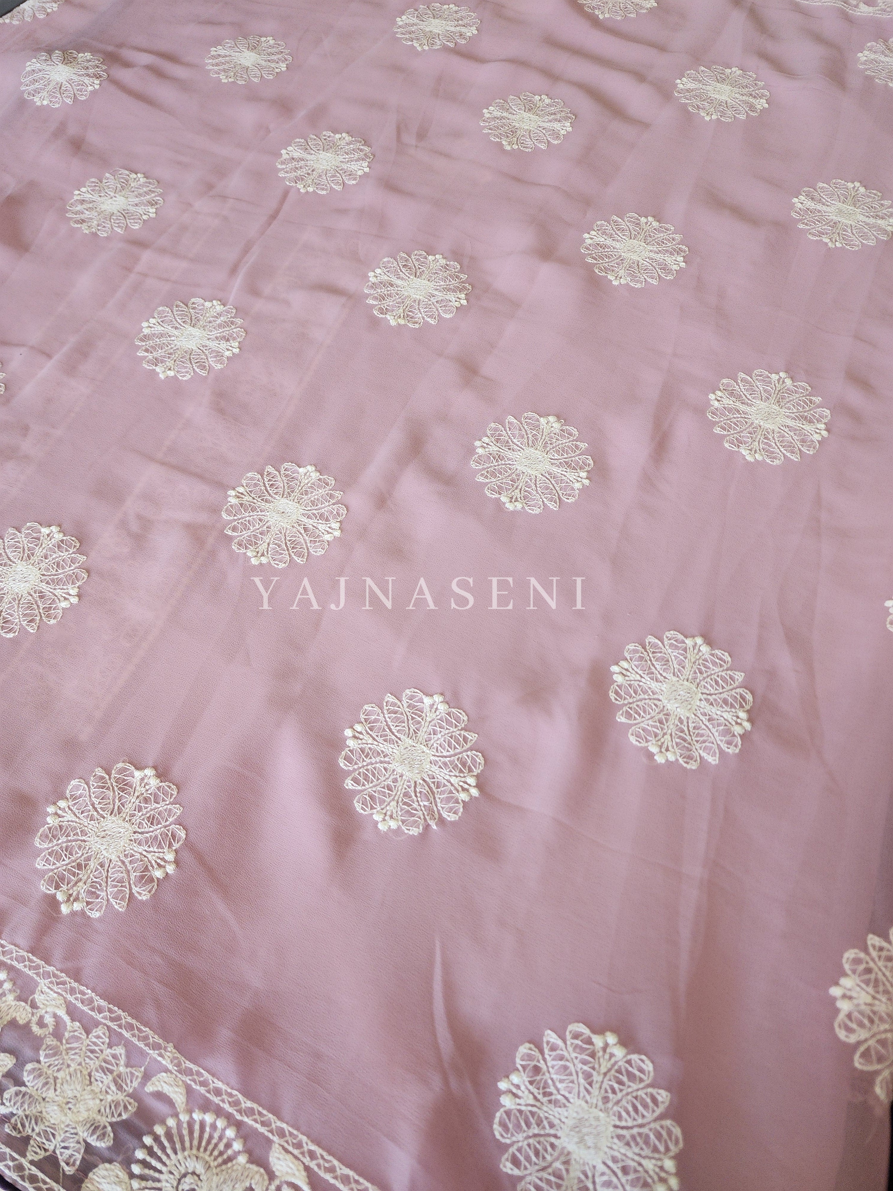Georgette saree x Chikankari border - Lilac