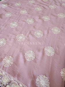 Georgette saree x Chikankari border - Lilac