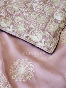Georgette saree x Chikankari border - Lilac