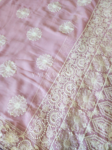 Georgette saree x Chikankari border - Lilac