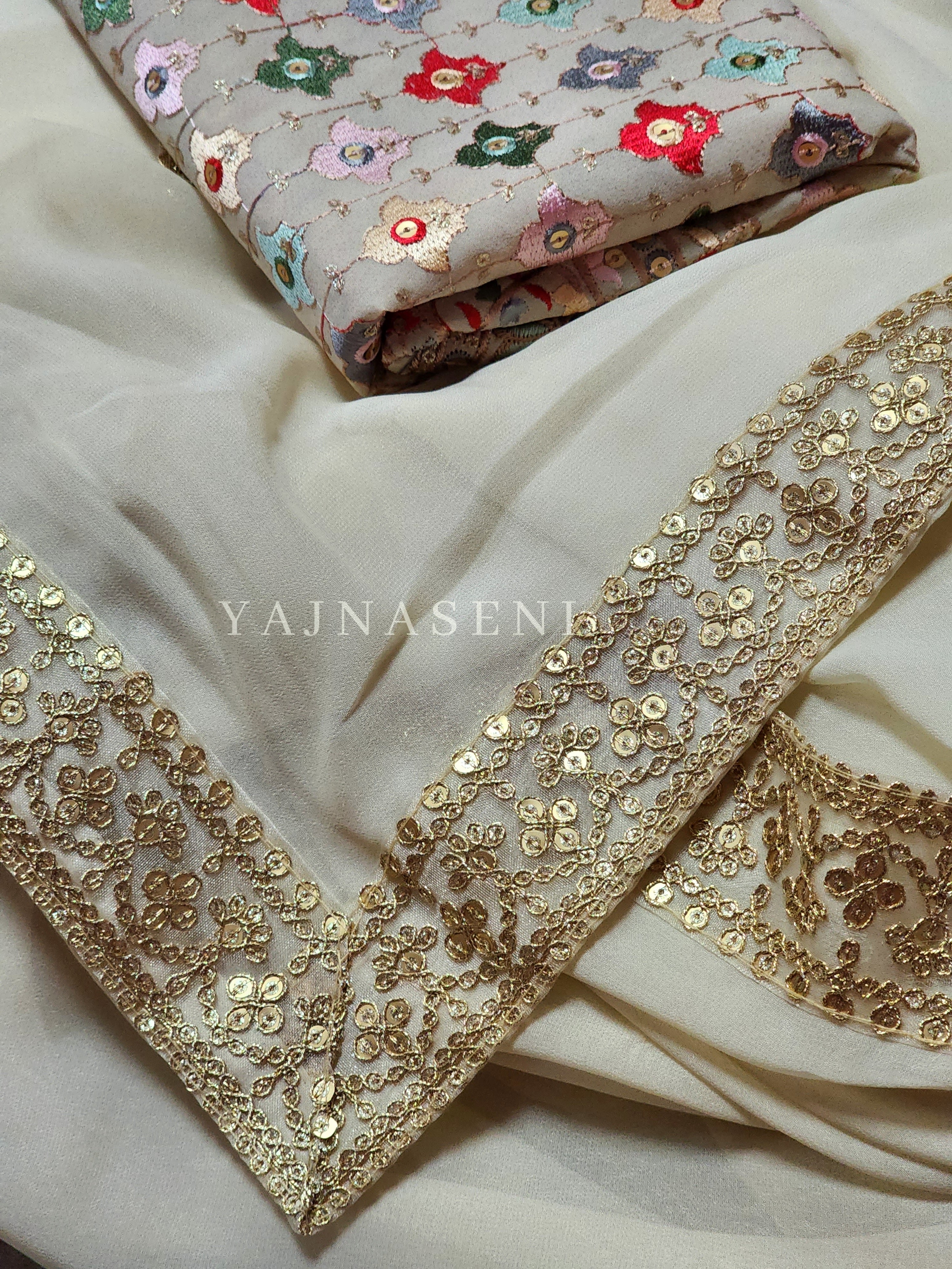 Georgette saree x Designer's edition - Ivory