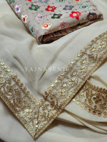 Load image into Gallery viewer, Georgette saree x Designer&#39;s edition - Ivory
