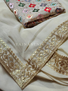 Georgette saree x Designer's edition - Ivory
