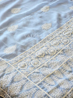 Load image into Gallery viewer, Georgette saree x Chikankari border - Powder Blue

