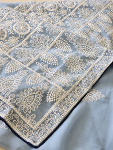 Georgette saree x Chikankari border - Powder Blue