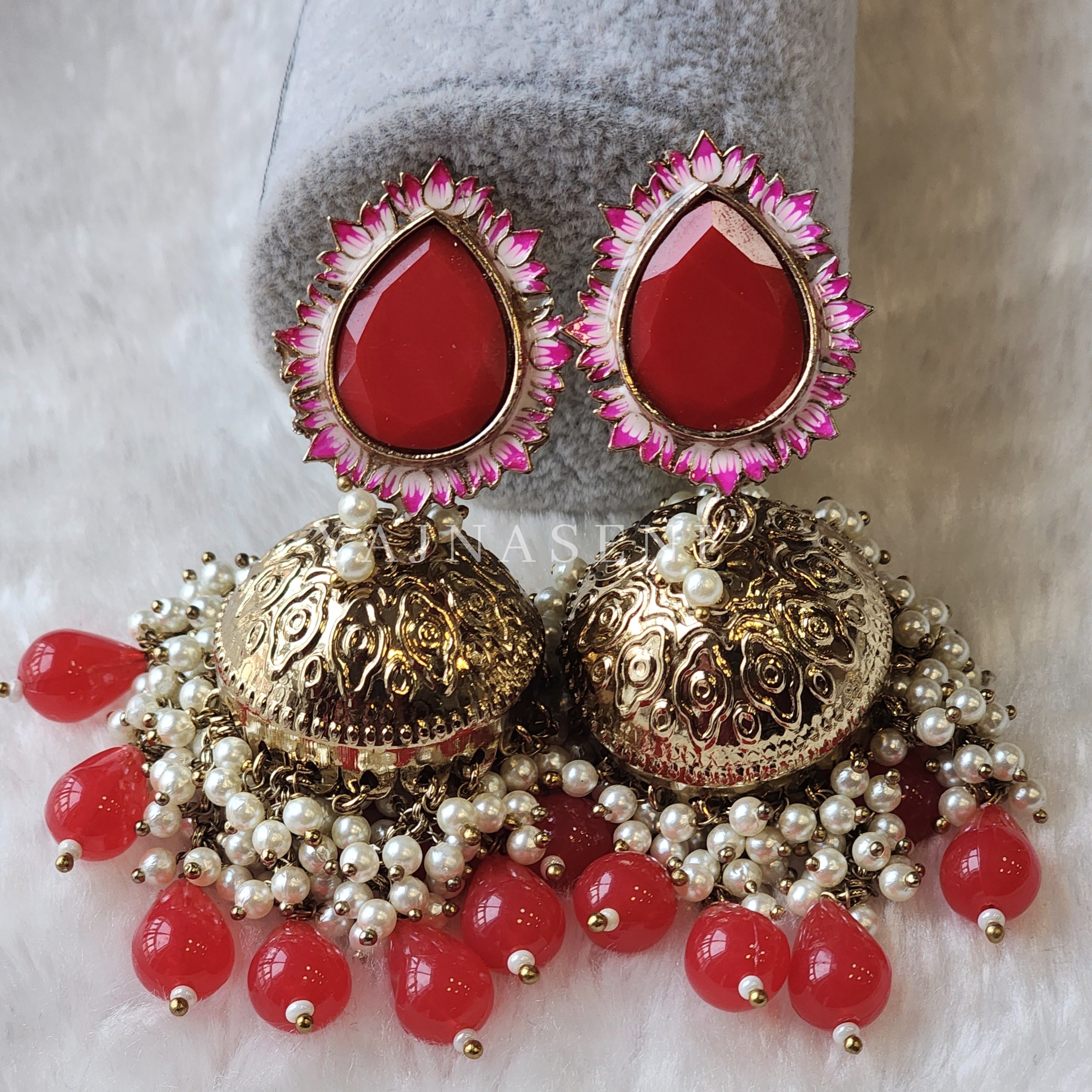 NIKISHA Jhumkas - Red