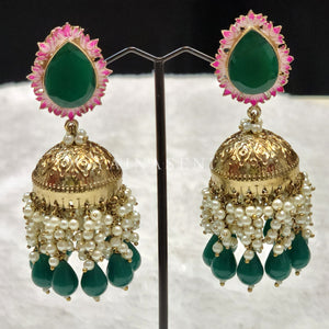 NIKISHA Jhumkas - Dark Green