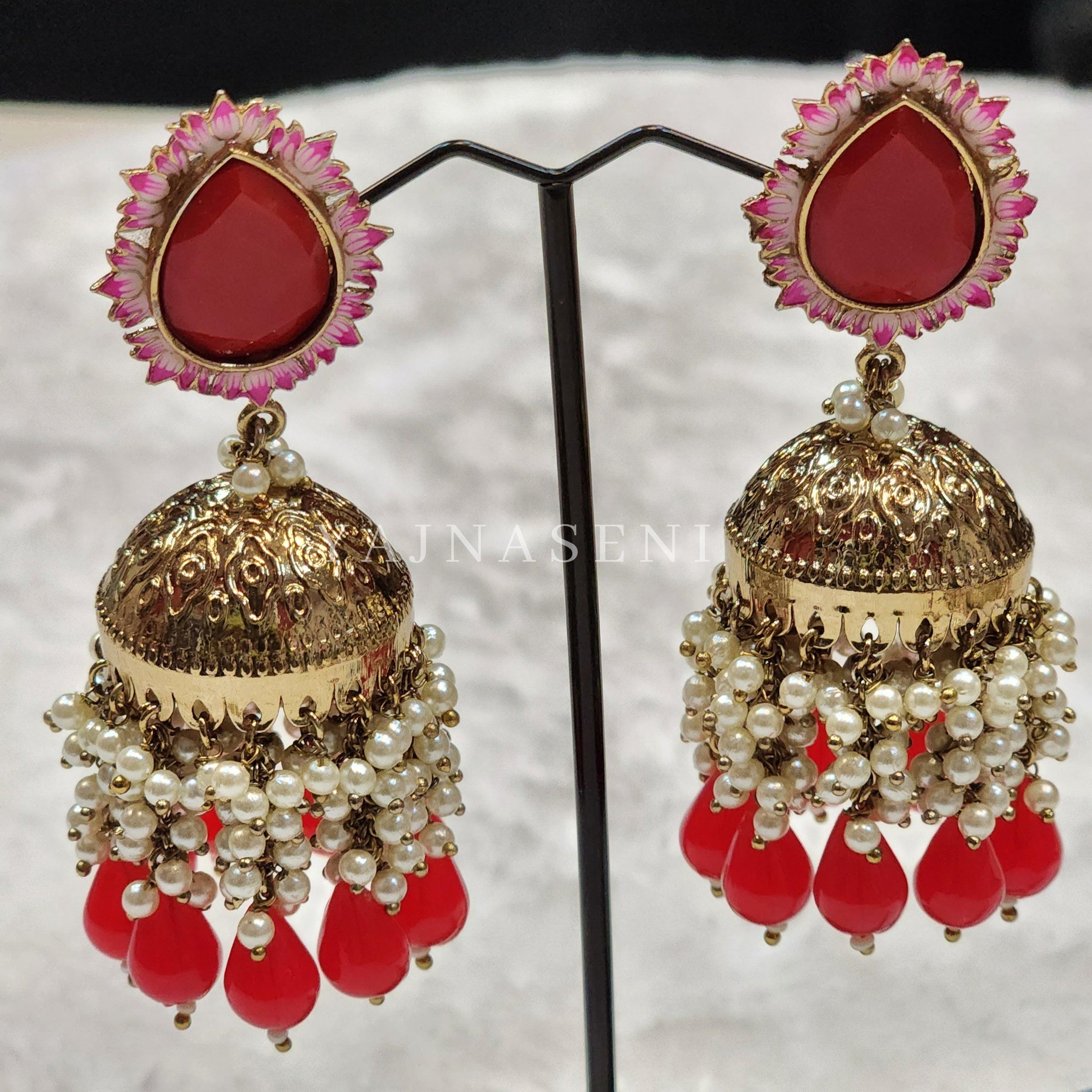NIKISHA Jhumkas - Red