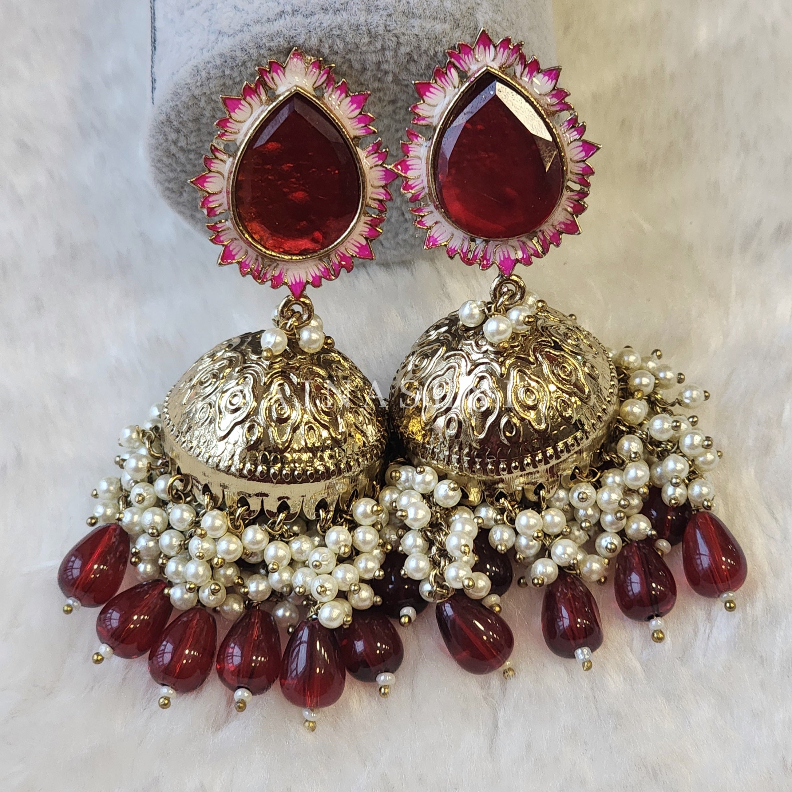 NIKISHA Jhumkas - Maroon