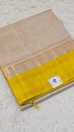 Load image into Gallery viewer, Checkered x Handloom Kanchipuram Silk Cotton Saree : Cream x Chartreuse Green
