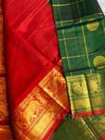 Load image into Gallery viewer, Mayil Chakram x Kattam Silk Cotton Saree : Bottle Green x Red
