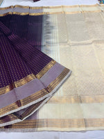 Load image into Gallery viewer, Handloom Kanchipuram Silk Cotton Saree : Dark Purple x Ivory
