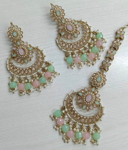 SONEETA earrings + tikka (mint x pink)