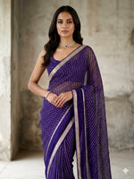 Load image into Gallery viewer, Checkered Viscose Georgette Saree : Dark Purple
