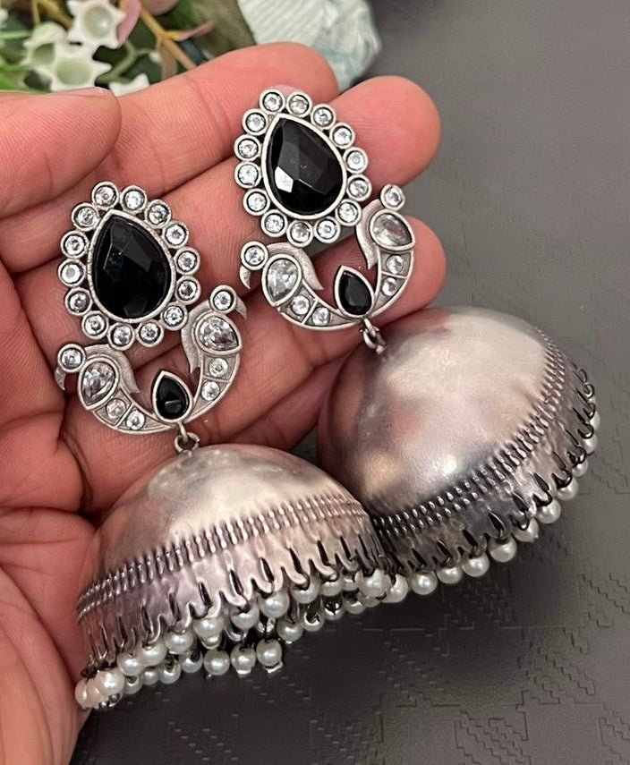 KEESHA jhumkas (black x white)