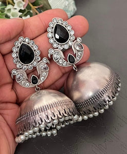 KEESHA jhumkas (black x white)