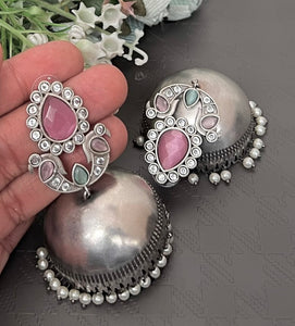 KEESHA jhumkas (pink x mint)