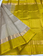Load image into Gallery viewer, Checkered x Handloom Kanchipuram Silk Cotton Saree : Cream x Chartreuse Green
