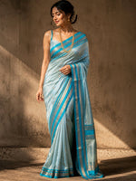 Load image into Gallery viewer, Semi Soft Silk Saree x Narayanpet Border - Ash Blue x Turquoise Blue
