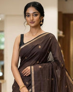 Load image into Gallery viewer, Maheswari Small Border Cotton Saree : Dark Chocolate x Black

