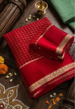 Load image into Gallery viewer, Checkered Viscose Georgette Saree : Red
